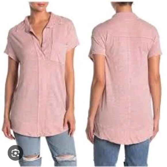 Free People Light Pink Linen Blend Beachy Casual Tunic The Posh Tee Shirt Size S - Picture 3 of 8